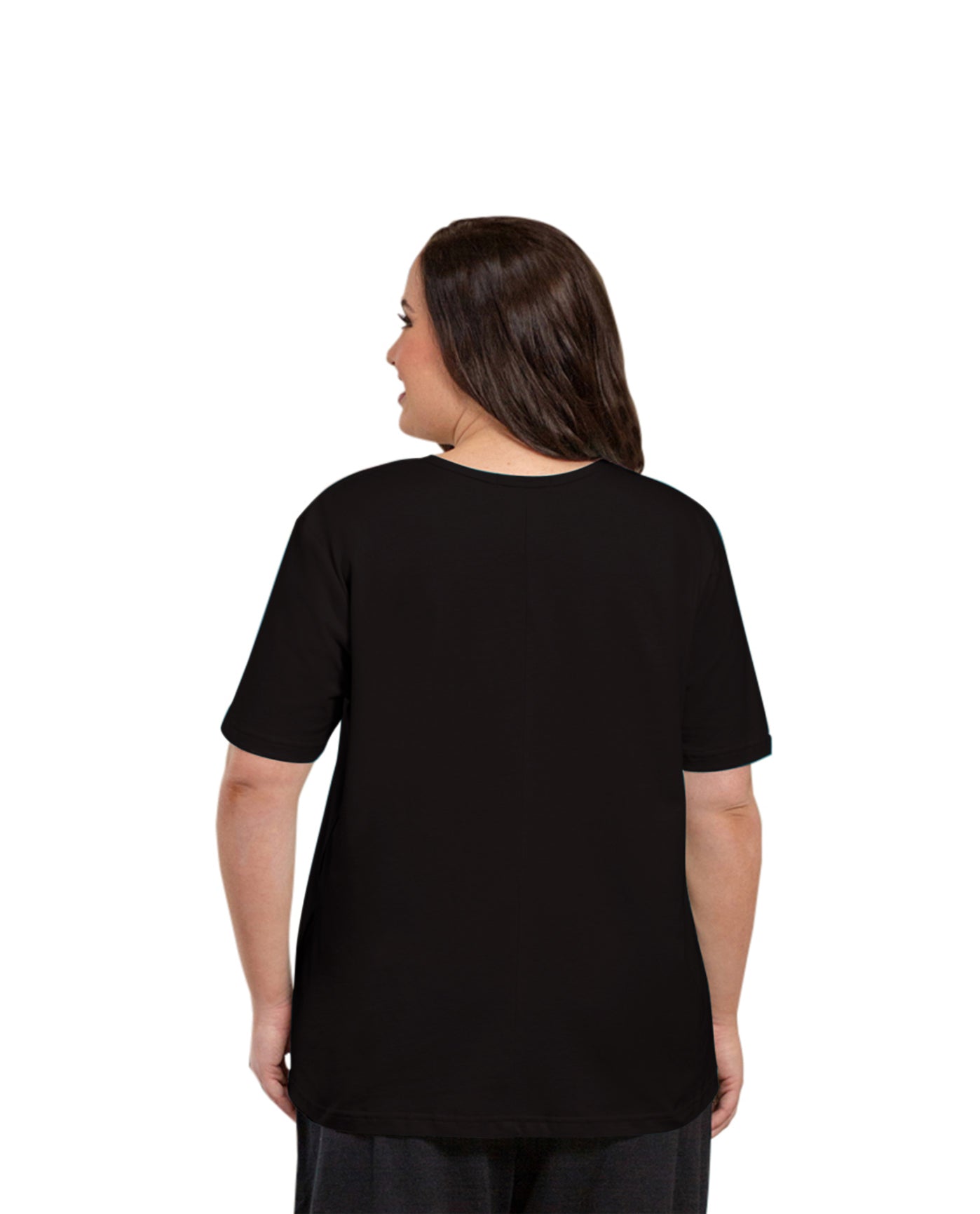 Back of Plus Size Jersey U-Neck Short Sleeve Tee | 001 OTPS Black