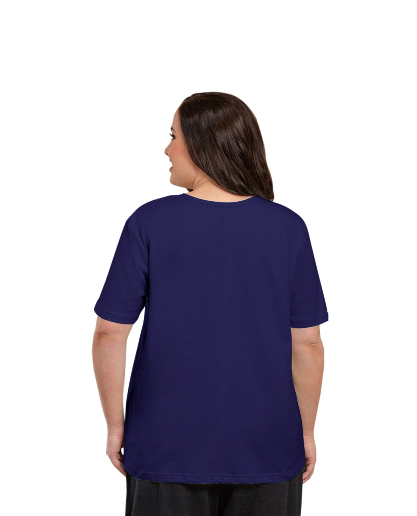 Back of Plus Size Jersey U-Neck Short Sleeve Tee | 004 OTPS Blueberry