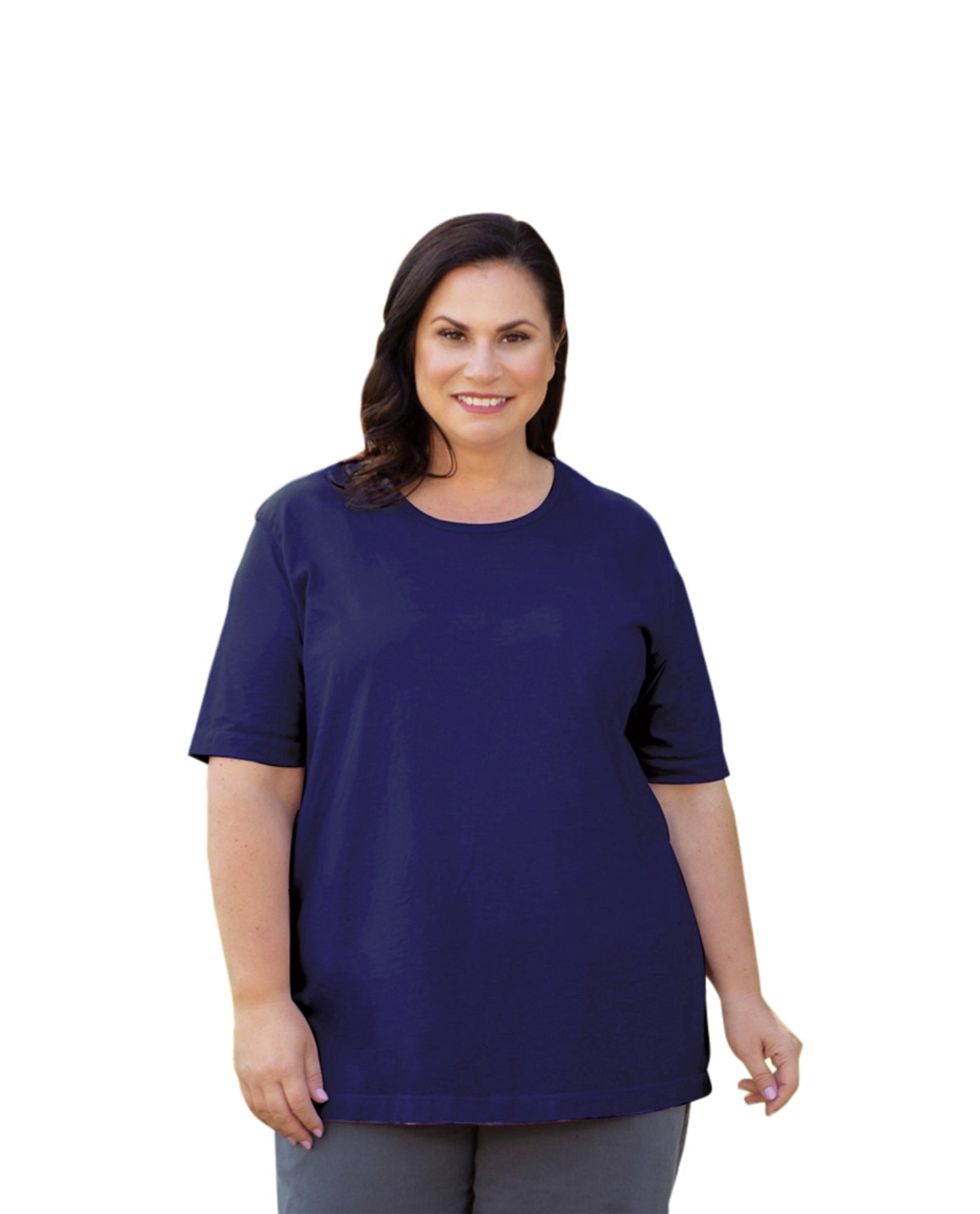 Front of Plus Size Jersey U-Neck Short Sleeve Tee | 004 OTPS Blueberry