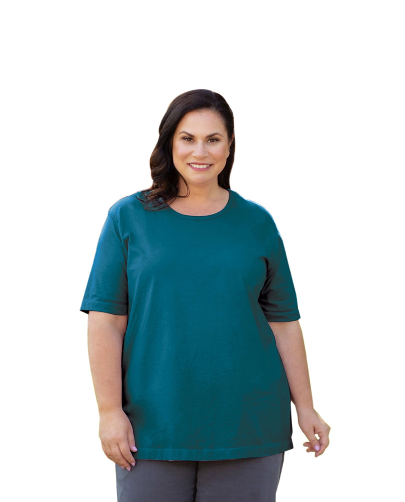 Front of Plus Size Jersey U-Neck Short Sleeve Tee | 006 OTPS Deep Sea