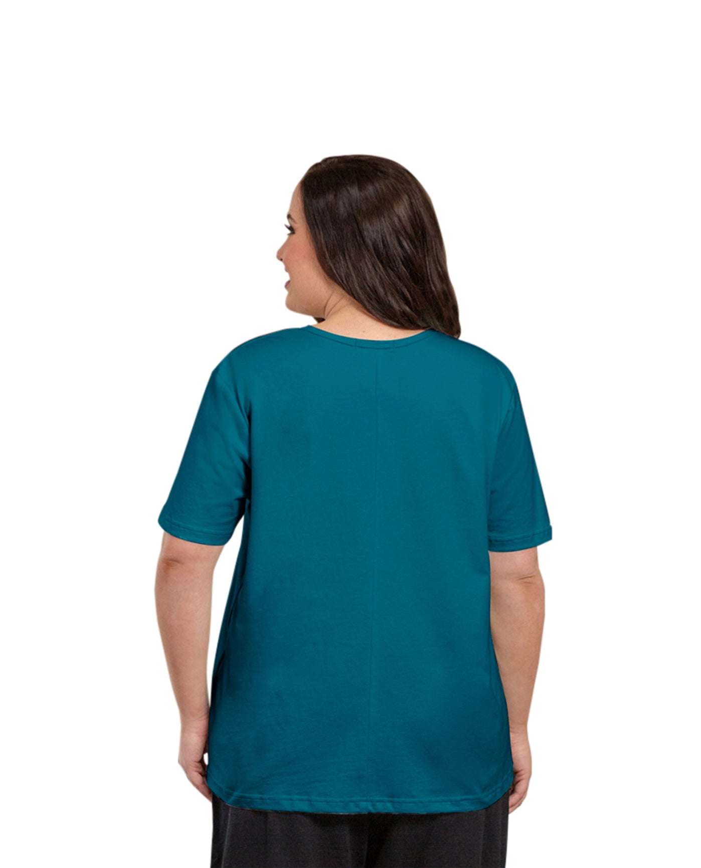 Back of Plus Size Jersey U-Neck Short Sleeve Tee | 006 OTPS Deep Sea