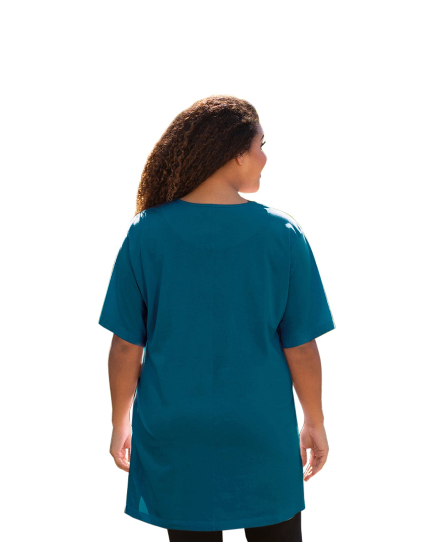 Back of Plus Size Jersey Short Sleeve V-Neck Tunic | 006 OTPS Deep Sea