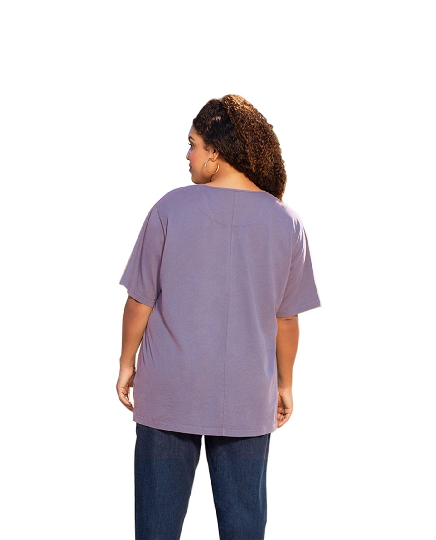 Back of Plus Size Jersey Short Sleeve V-Neck Tunic | 043 OTPS Dusty Lavender