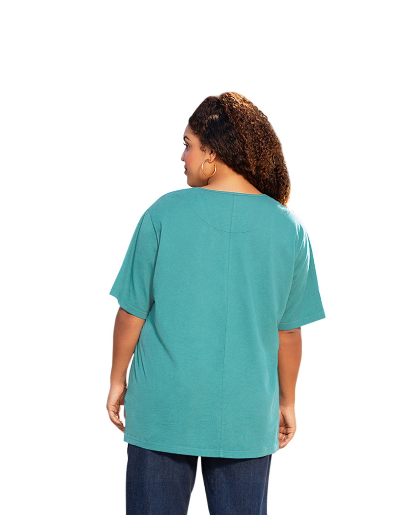 Back of Plus Size Jersey Short Sleeve V-Neck Tunic | 044 OTPS Emerald Green