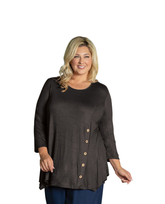 Front of Plus Size Tamsin 3/4 Sleeve Top | 001 OTPS Black