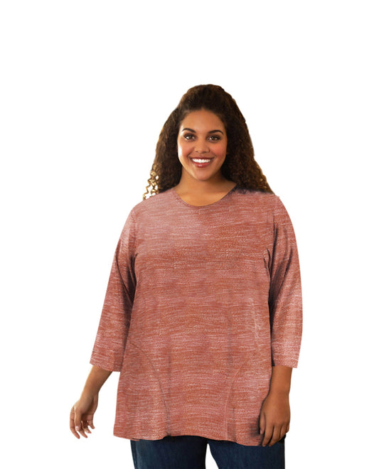 Front of Plus Size Lisse 3/4 Sleeve Side Panel Tunic | 003 OTPS Heathered Red