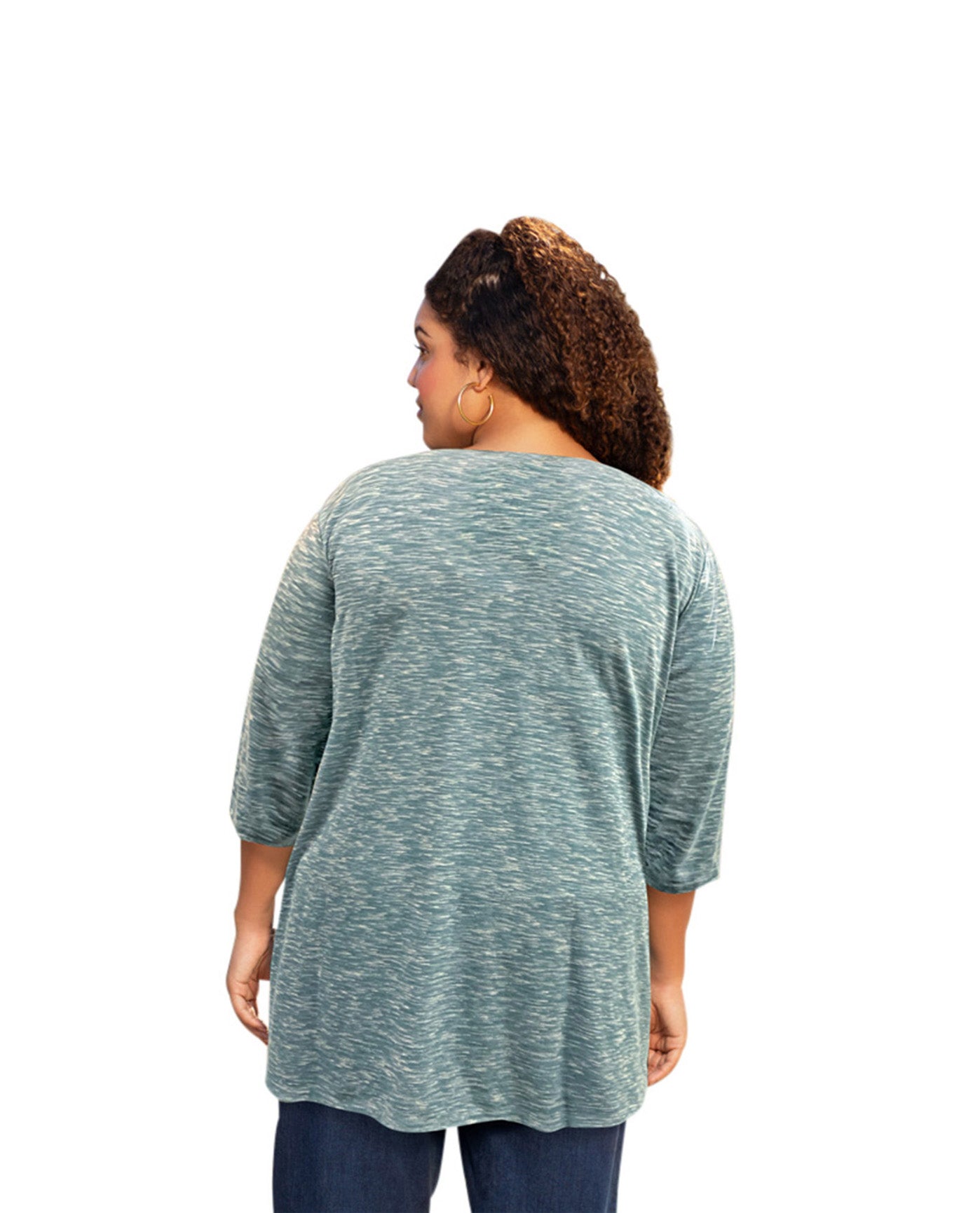 Back of Plus Size 3/4 Sleeve Heartwood Henley Tee | 045 OTPS Heathered Navy