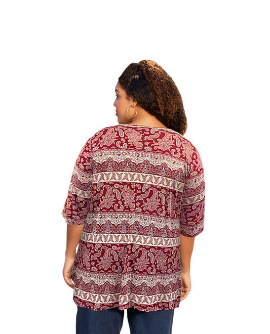 Back of Printed Matsin Plus Size Tunic | 259 OTPS Burgundy Ivory