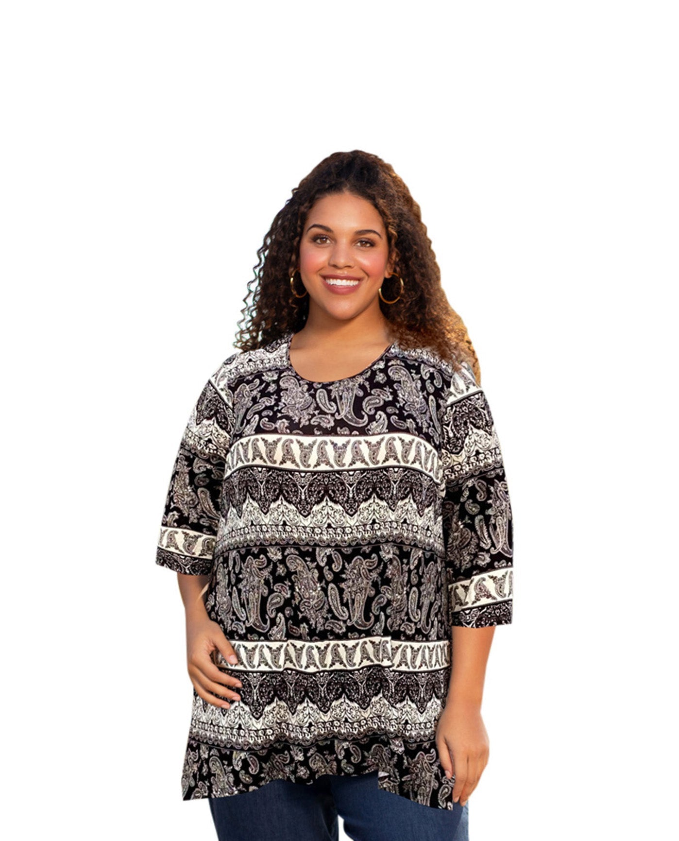 Front of Printed Matsin Plus Size Tunic | 260 OTPS Black Stone