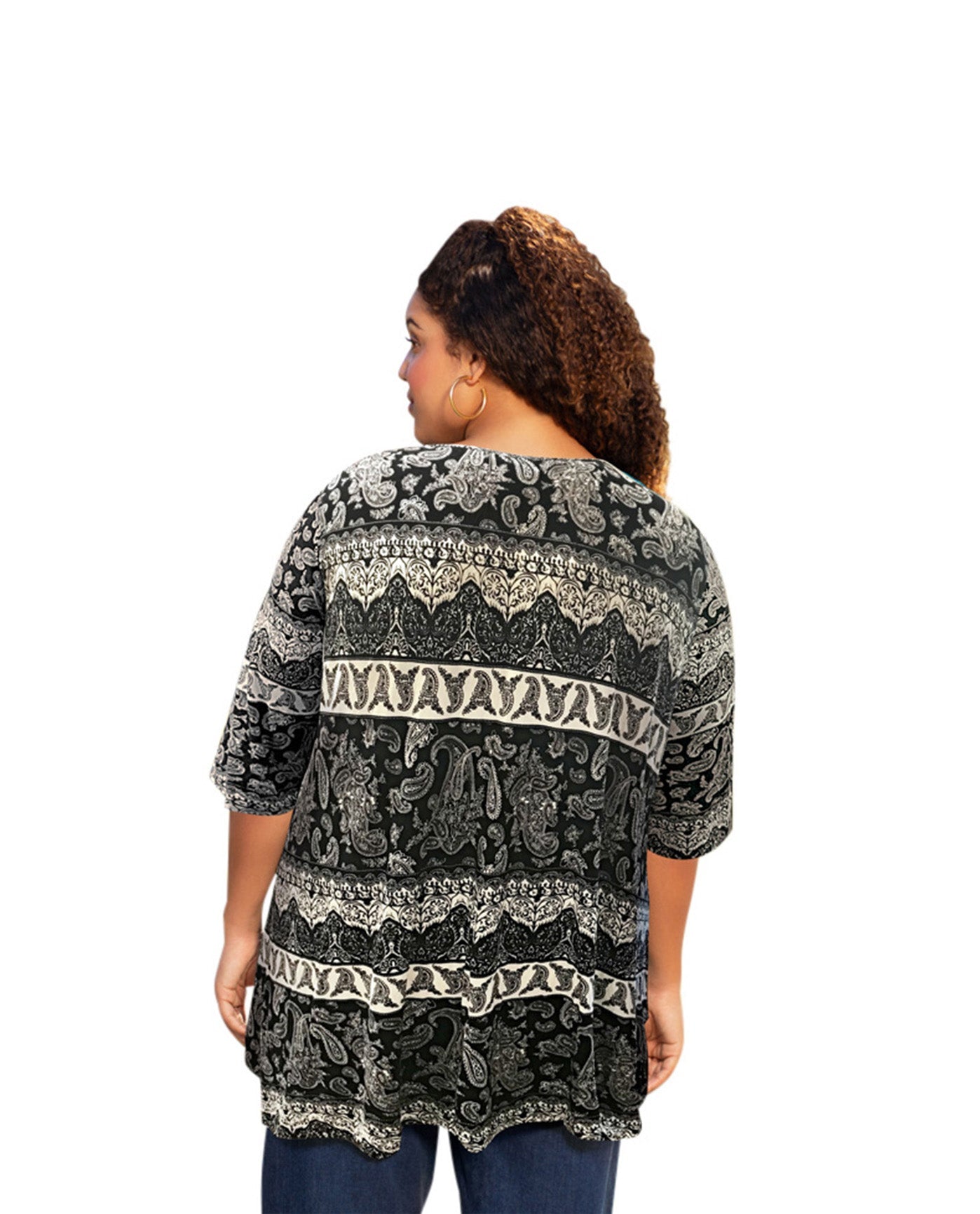 Back of Printed Matsin Plus Size Tunic | 260 OTPS Black Stone