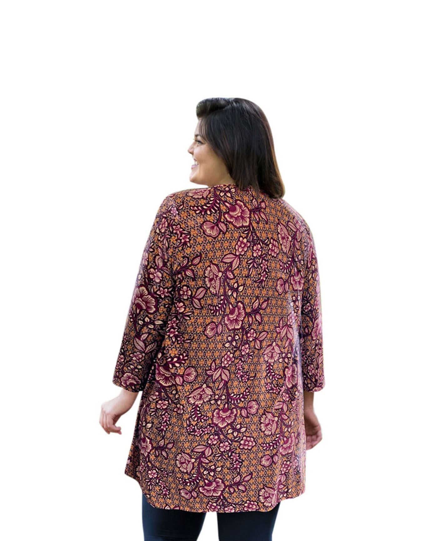 Back of Printed Matsin Plus Size Tunic | 270 OTPS Floral Paisley