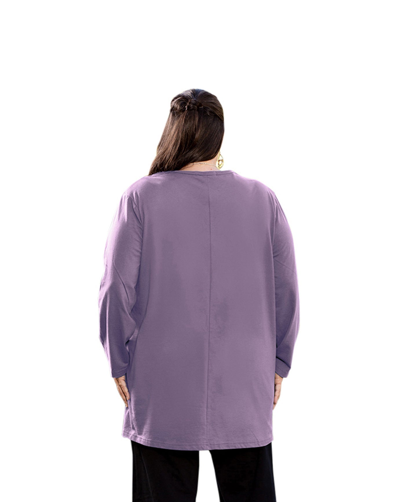 Back of Plus Size Jersey V-Neck Long Sleeve Tunic | 043 OTPS Dusty Lavender