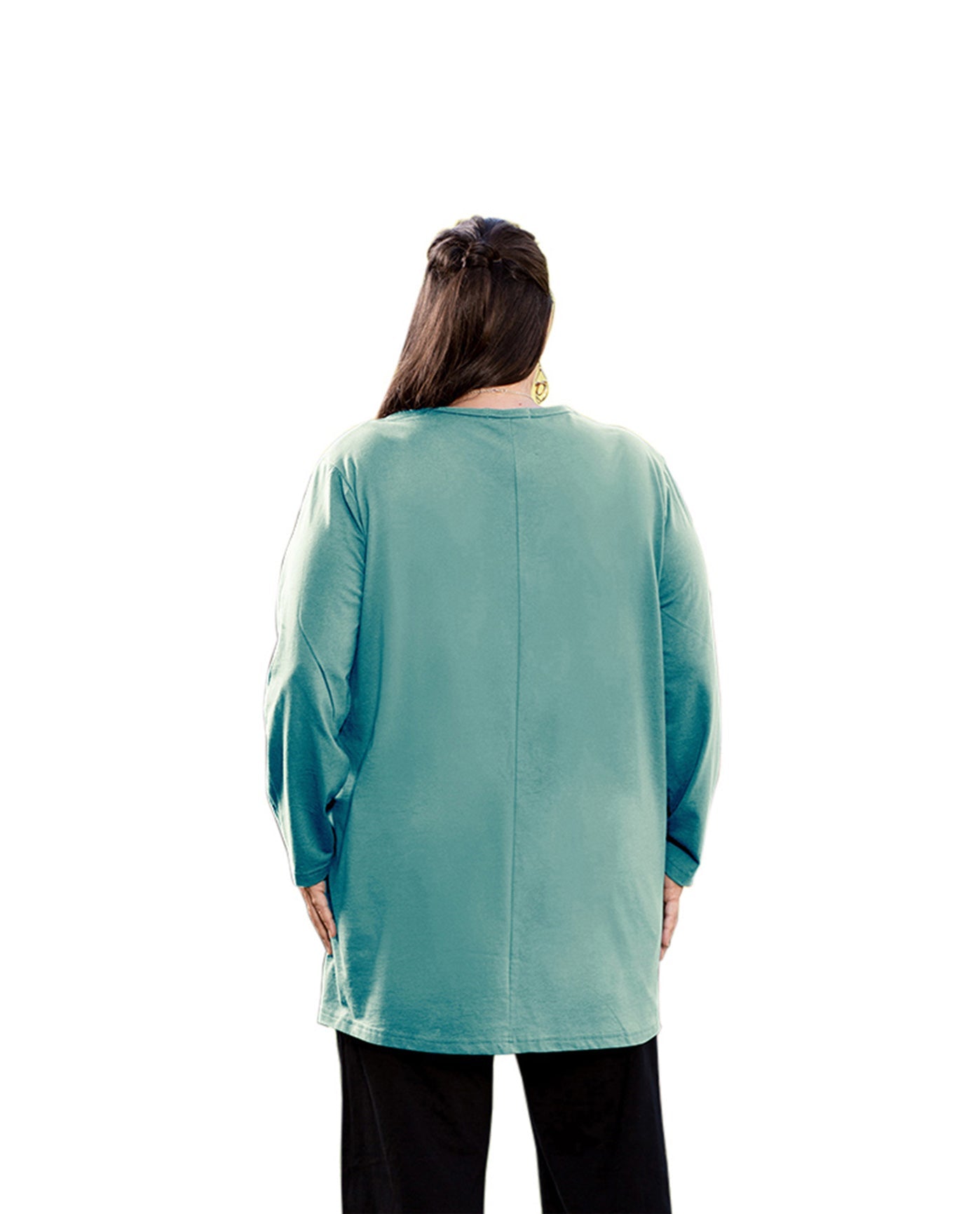 Back of Plus Size Jersey V-Neck Long Sleeve Tunic | 044 OTPS Emerald Green