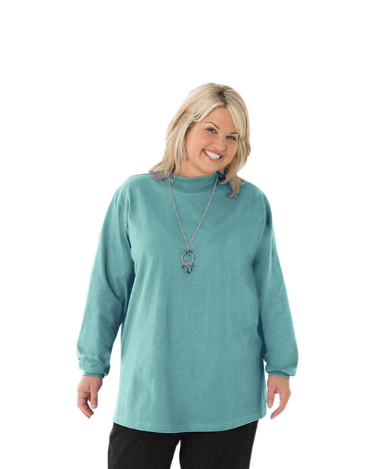 Front of Plus Size Cotton Jersey Mock Turtleneck Long Sleeve Top | 044 OTPS Emerald Green