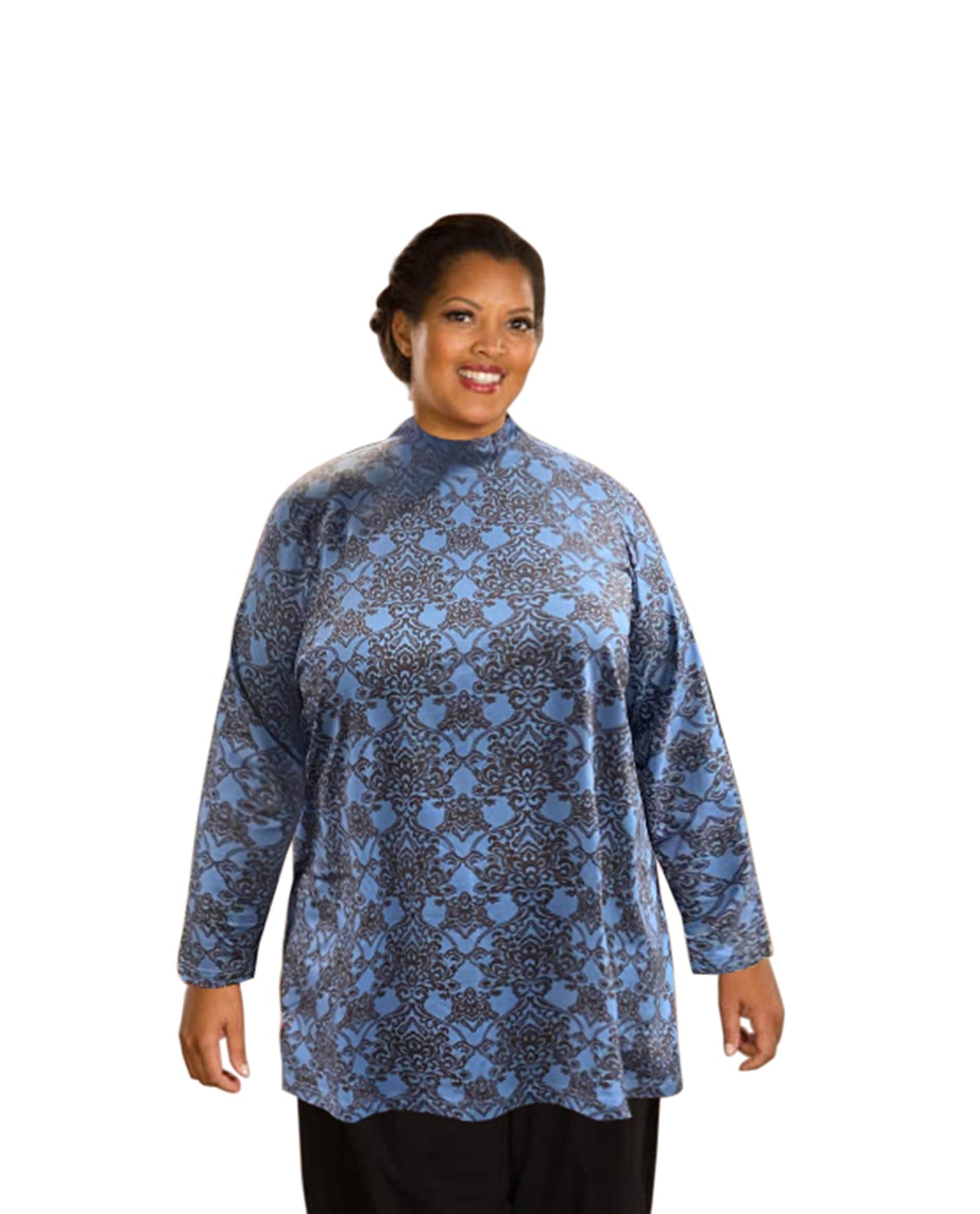 Front of Plus Size Mock Turtleneck Long Sleeve Sweater | 203 OTPS Fjord Medallion