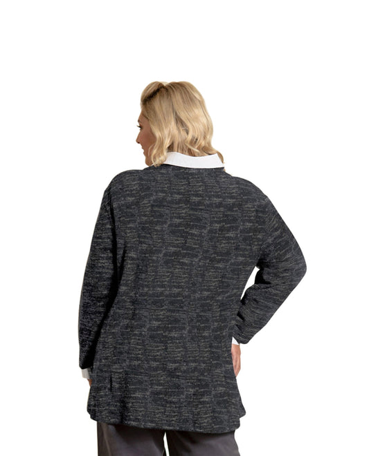 Back of Plus Size Brushed Hacci Hampton Long Sleeve V-Neck Tunic | 001 OTPS Black Grey Heather