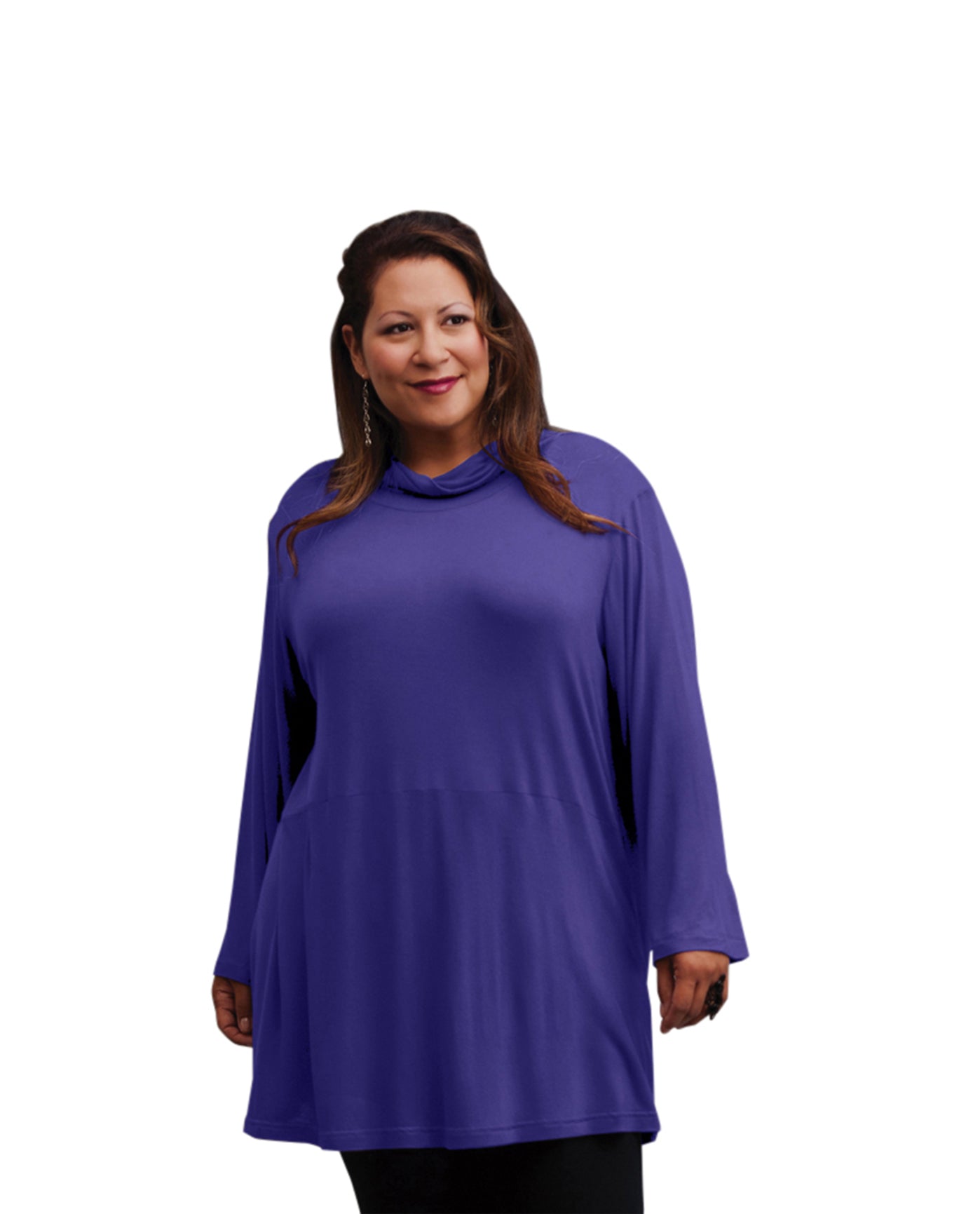 Front of Plus Size Cowl Neck Turtleneck Tunic | 004 OTPS Blueberry