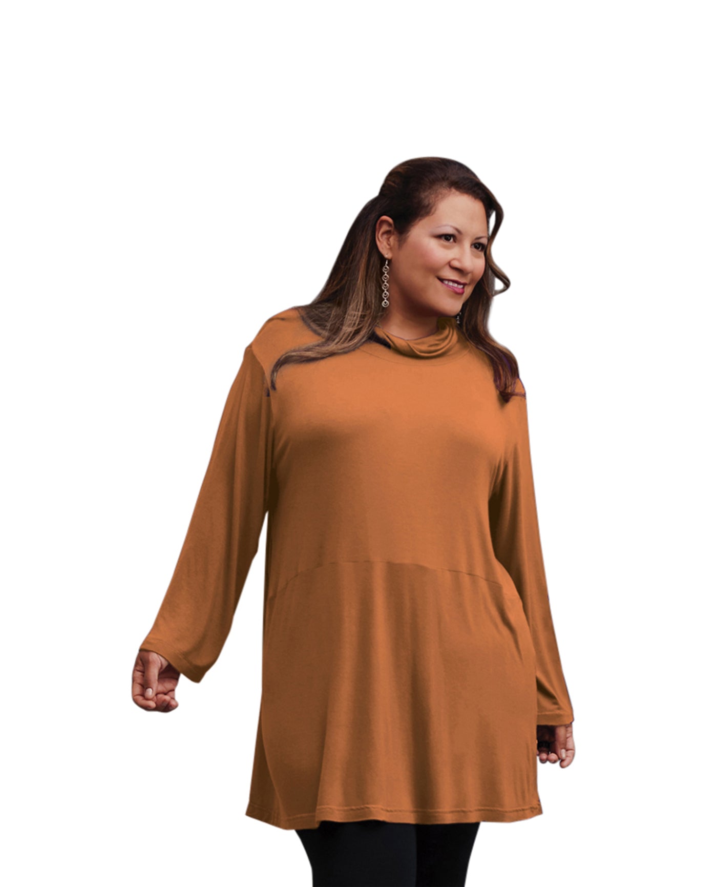 Front of Plus Size Cowl Neck Turtleneck Tunic | 016 OTPS Spice