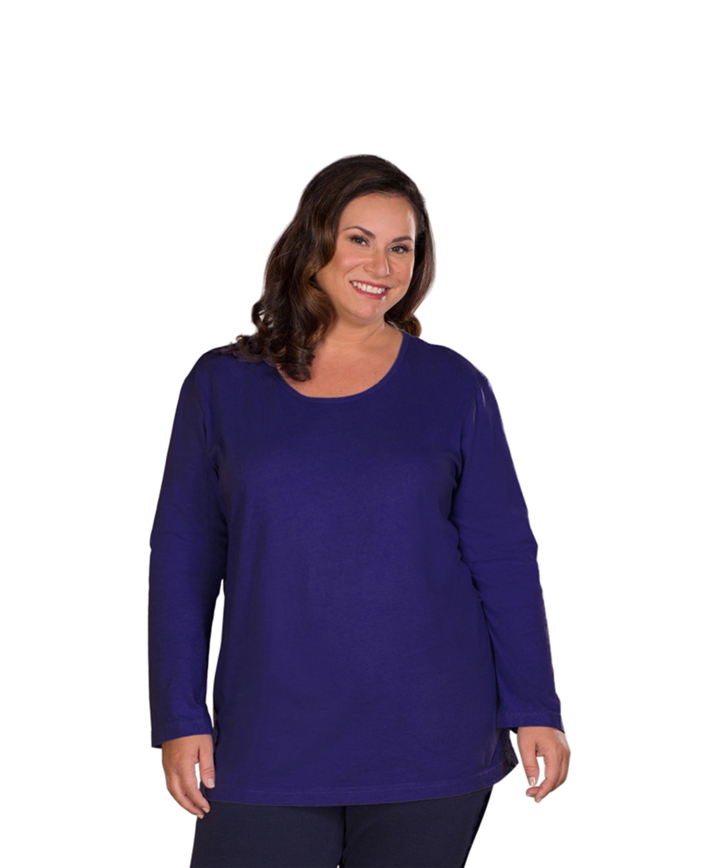 Front of Plus Size Jersey Long Sleeve U-Neck Tee | 004 OTPS Blueberry