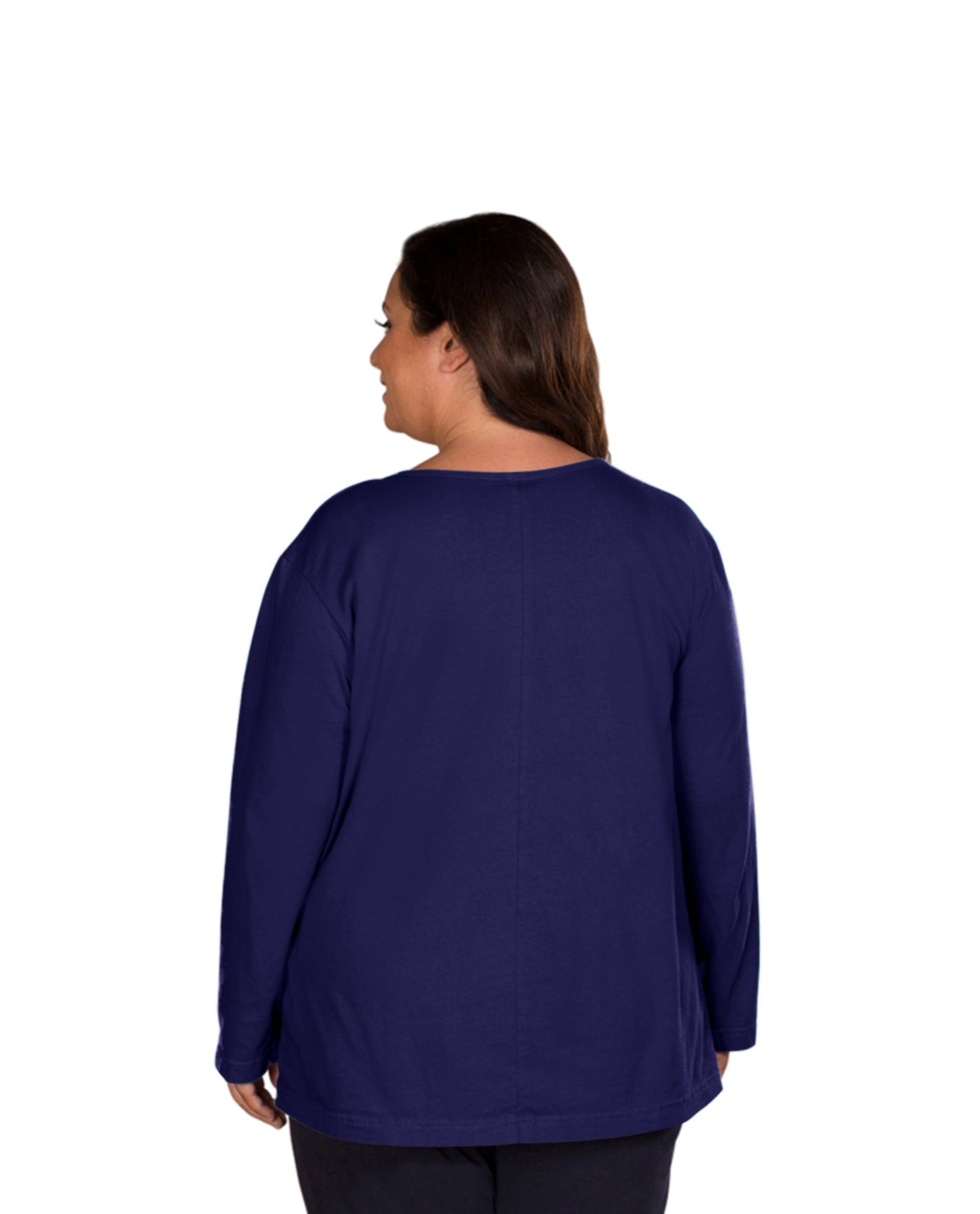 Back of Plus Size Jersey Long Sleeve U-Neck Tee | 004 OTPS Blueberry