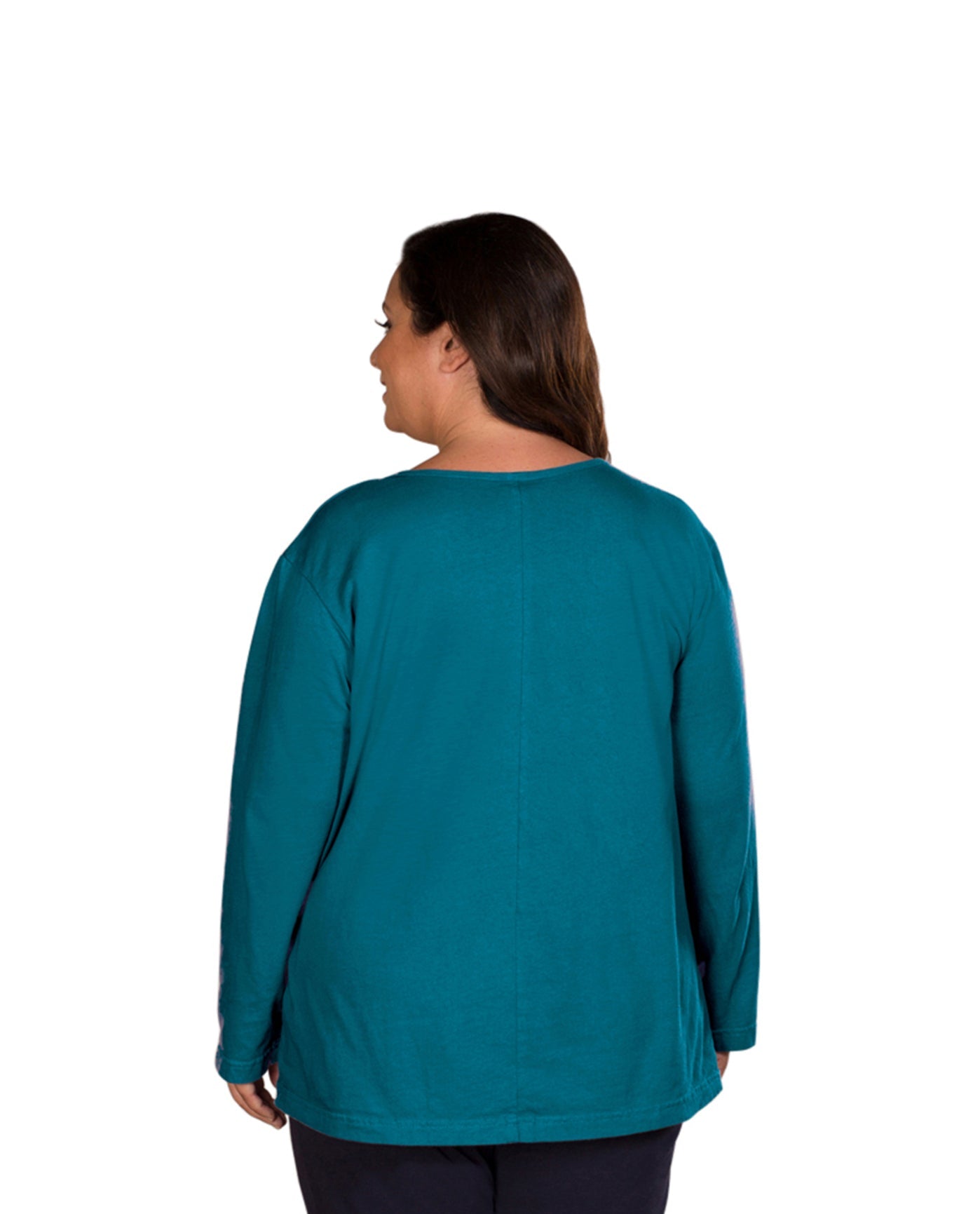 Back of Plus Size Jersey Long Sleeve U-Neck Tee | 006 OTPS Deep Sea