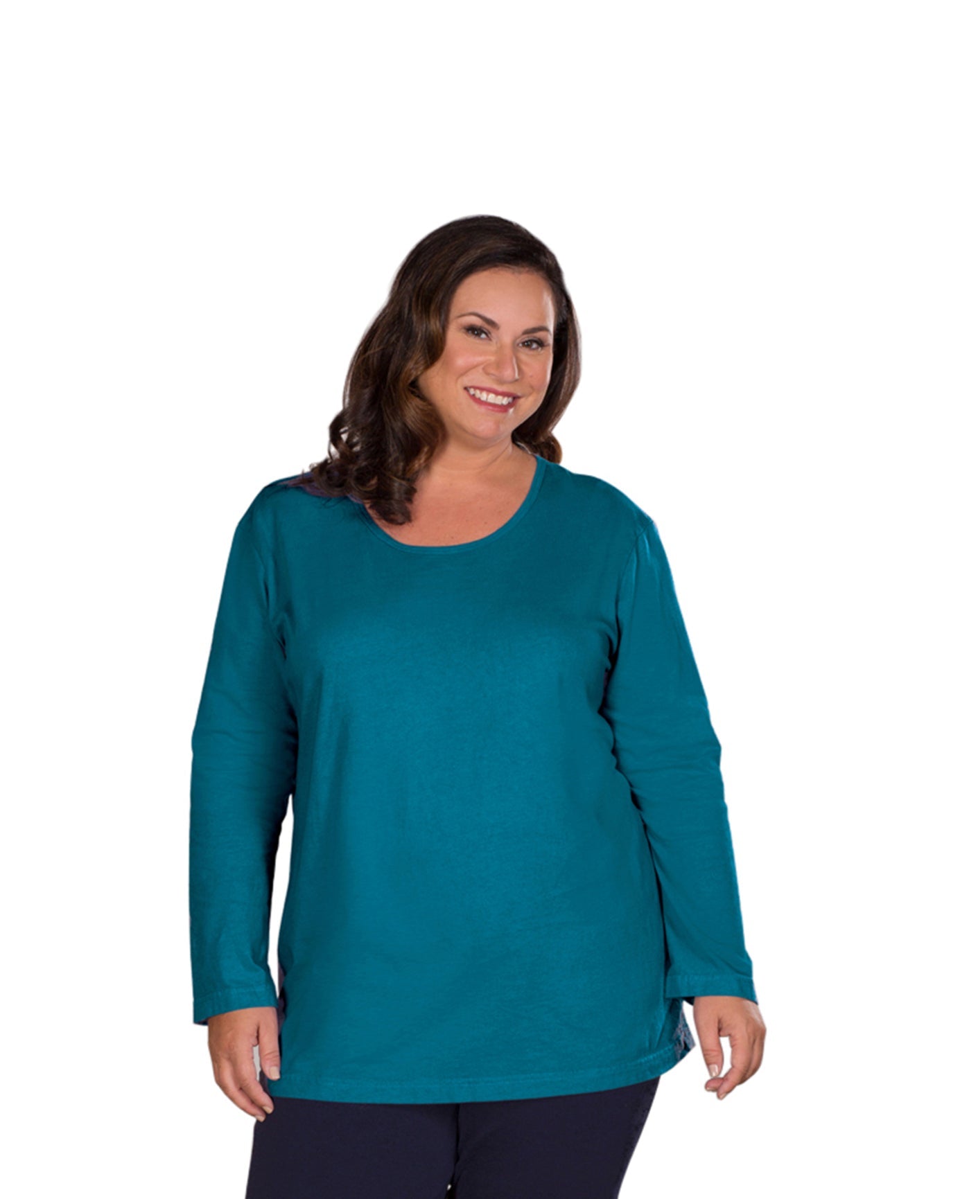 Front of Plus Size Jersey Long Sleeve U-Neck Tee | 006 OTPS Deep Sea