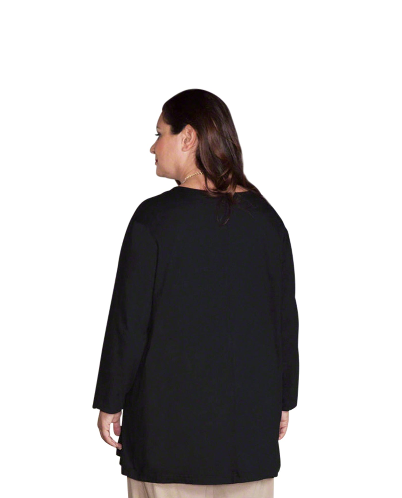 Back of Plus Size Jersey Long Sleeve V-Neck Tee | 001 OTPS Black