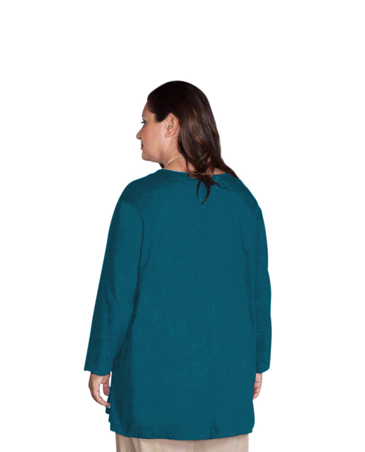 Back of Plus Size Jersey Long Sleeve V-Neck Tee | 006 OTPS Deep Sea