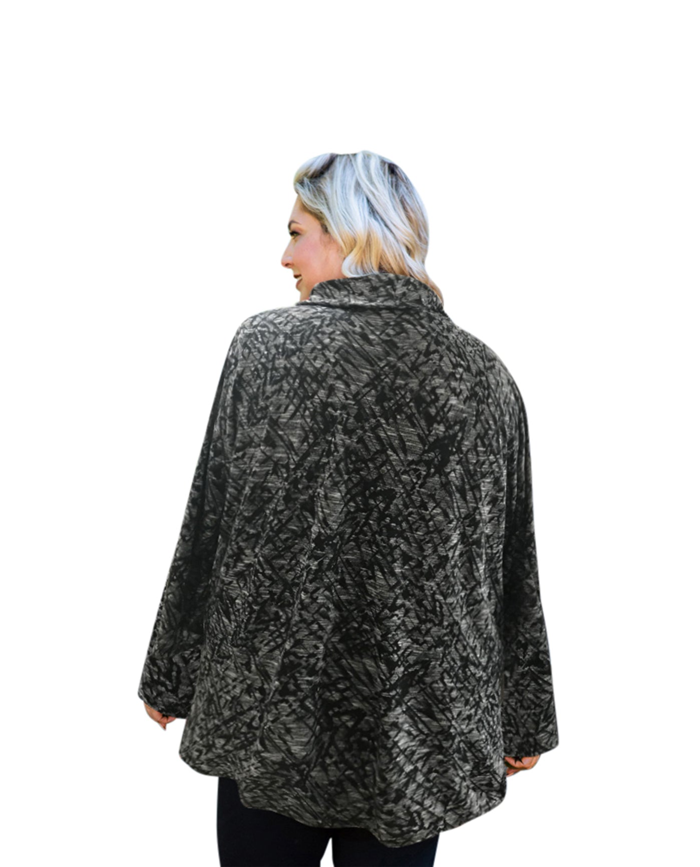 Back of Plus Size Cowl Long Sleeve Tunic | 252 OTPS Ivory Black