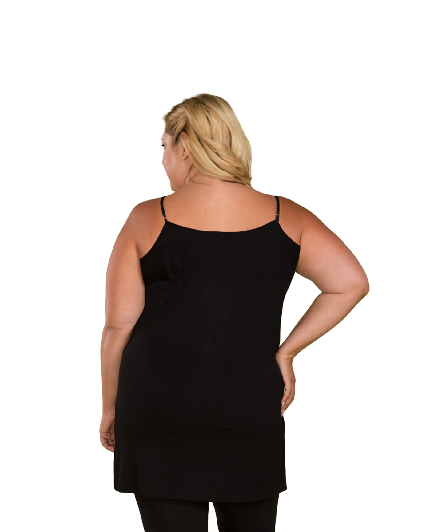 Back of Plus Size Cotton Jersey Camisole Layering Tank Top | 001 OTPS Black