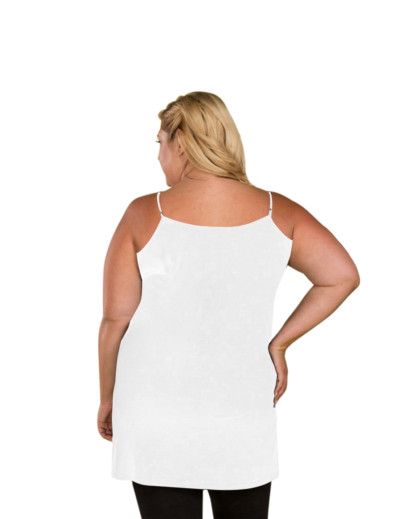 Back of Plus Size Cotton Jersey Camisole Layering Tank Top | 002 OTPS White