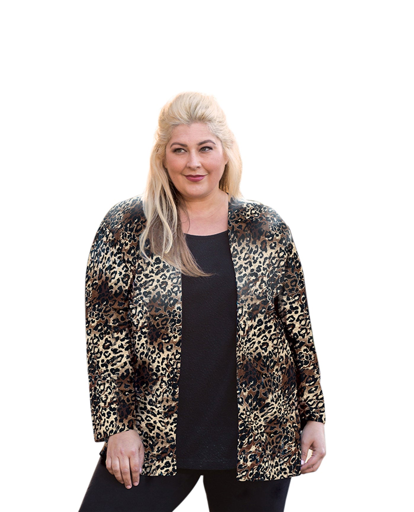 Front of Layla Twofer Plus Size Blouse | 255 OTPS Brown Cheetah