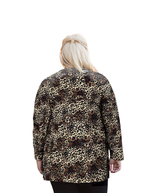 Back of Layla Twofer Plus Size Blouse | 255 OTPS Brown Cheetah