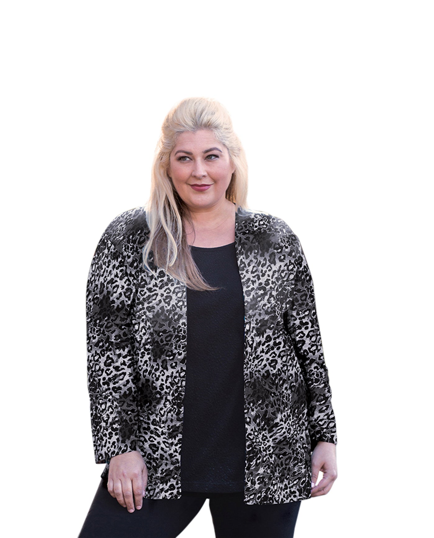 Front of Layla Twofer Plus Size Blouse | 256 OTPS Grey Cheetah