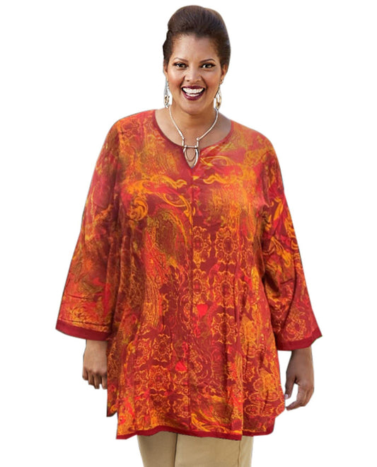 Front View of On The Plus Side Fall Pendants Plus Size Notched V-Neck Anaise Tunic |  OTPS FALL PENDANTS