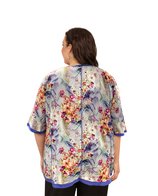 Back of Plus Size Notched V-Neck Anaise Tunic | 224 OTPS Blue Floral Brush