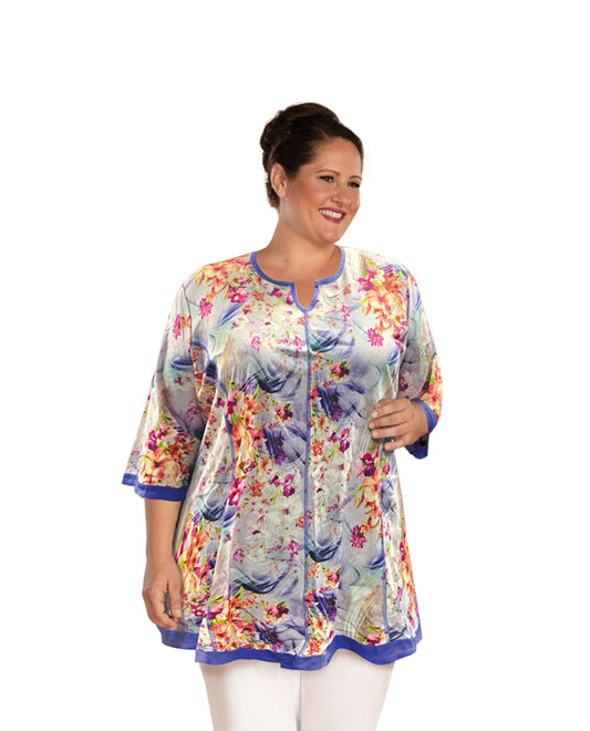 Front of Plus Size Notched V-Neck Anaise Tunic | 224 OTPS Blue Floral Brush