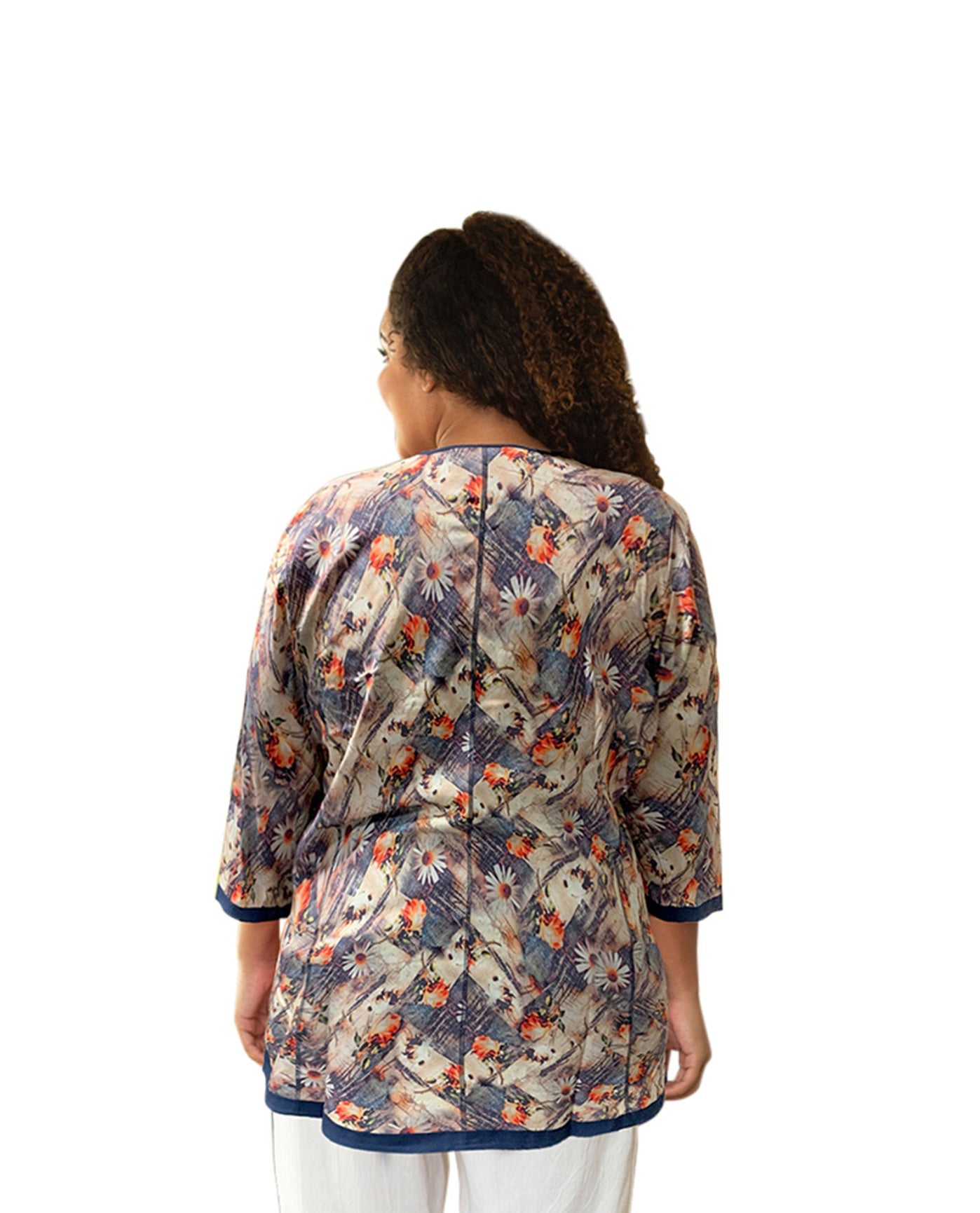 Back of Plus Size Notched V-Neck Anaise Tunic | 264 OTPS Denim Floral Brushstroke