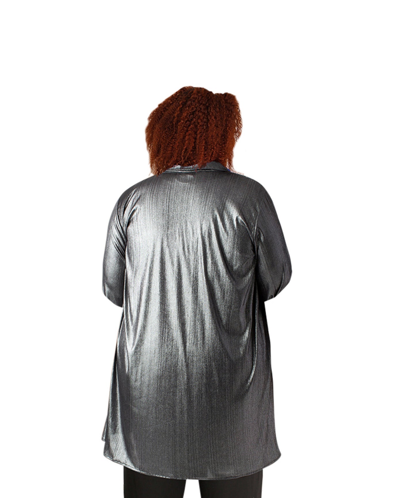 Back of Long Sleeve Button Up Rodie Oversize Plus Size Tunic | 253 OTPS Metallic Silver