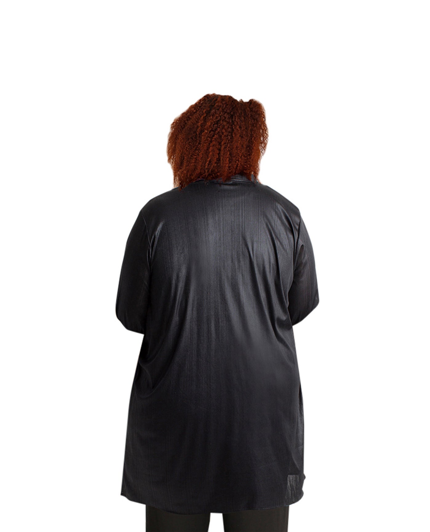 Back of Long Sleeve Button Up Rodie Oversize Plus Size Tunic | 254 OTPS Metallic Black