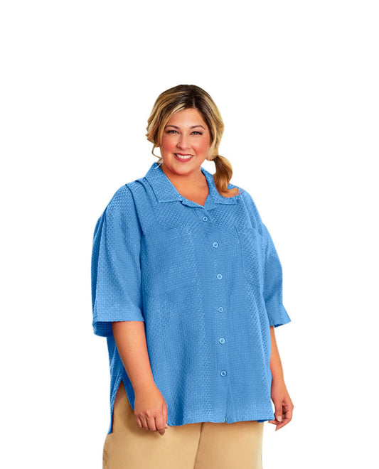 Front of Short Sleeve Ameli Basketweave Plus Size Shirt | VISTA OTPS Vista