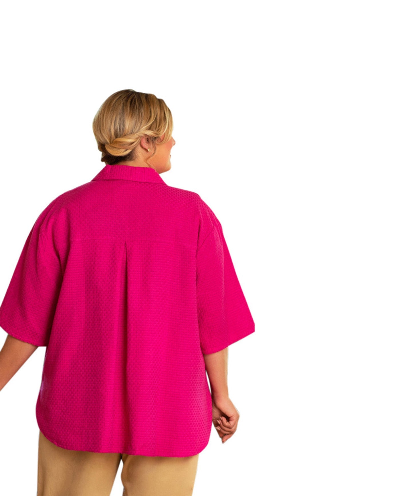 Back of Short Sleeve Ameli Basketweave Plus Size Shirt | ZINNI OTPS Zinnia