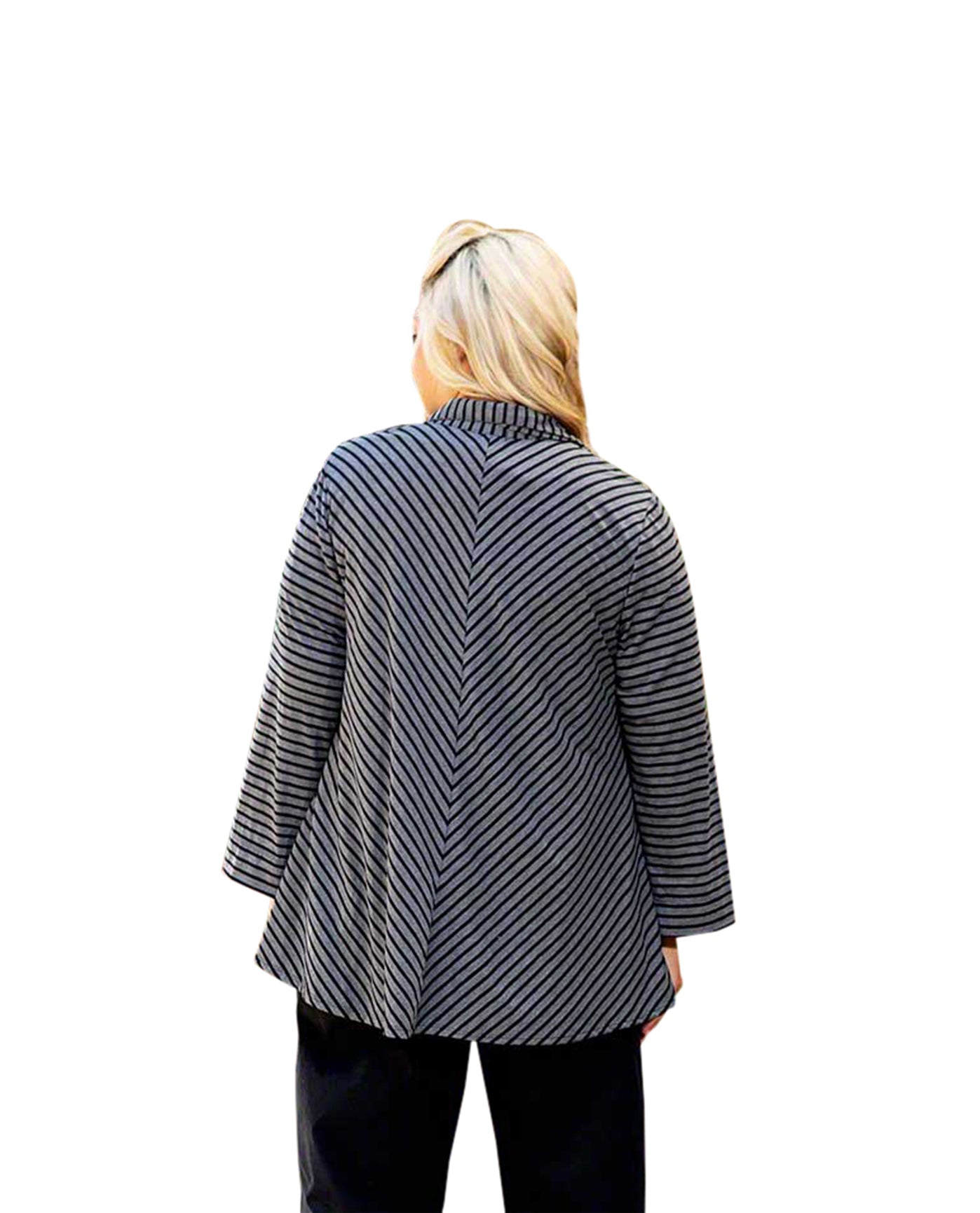 Back of Long Sleeve Gemma Plus Size Shirt Jacket | GRAY OTPS Gray