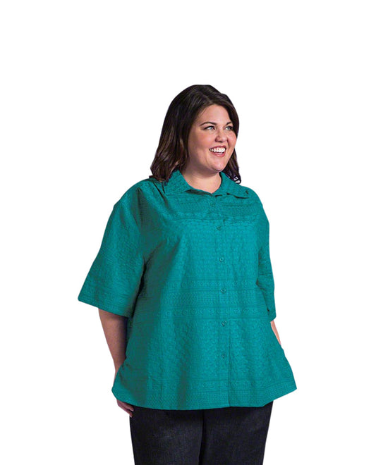 Front of Cotton Short Sleeve Peony Plus Size Shirt | MARIN OTPS Marine