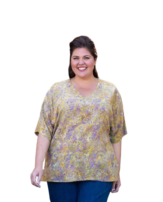 Front of Rayon Short Sleeve V-Neck Anacapa Plus Size Blouse | VENIC OTPS Venice