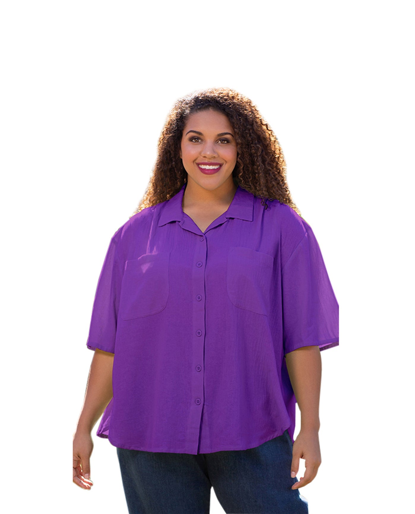 Front of Cotton Short Sleeve Collar Plus Size Shirt | ACAI OTPS Acai