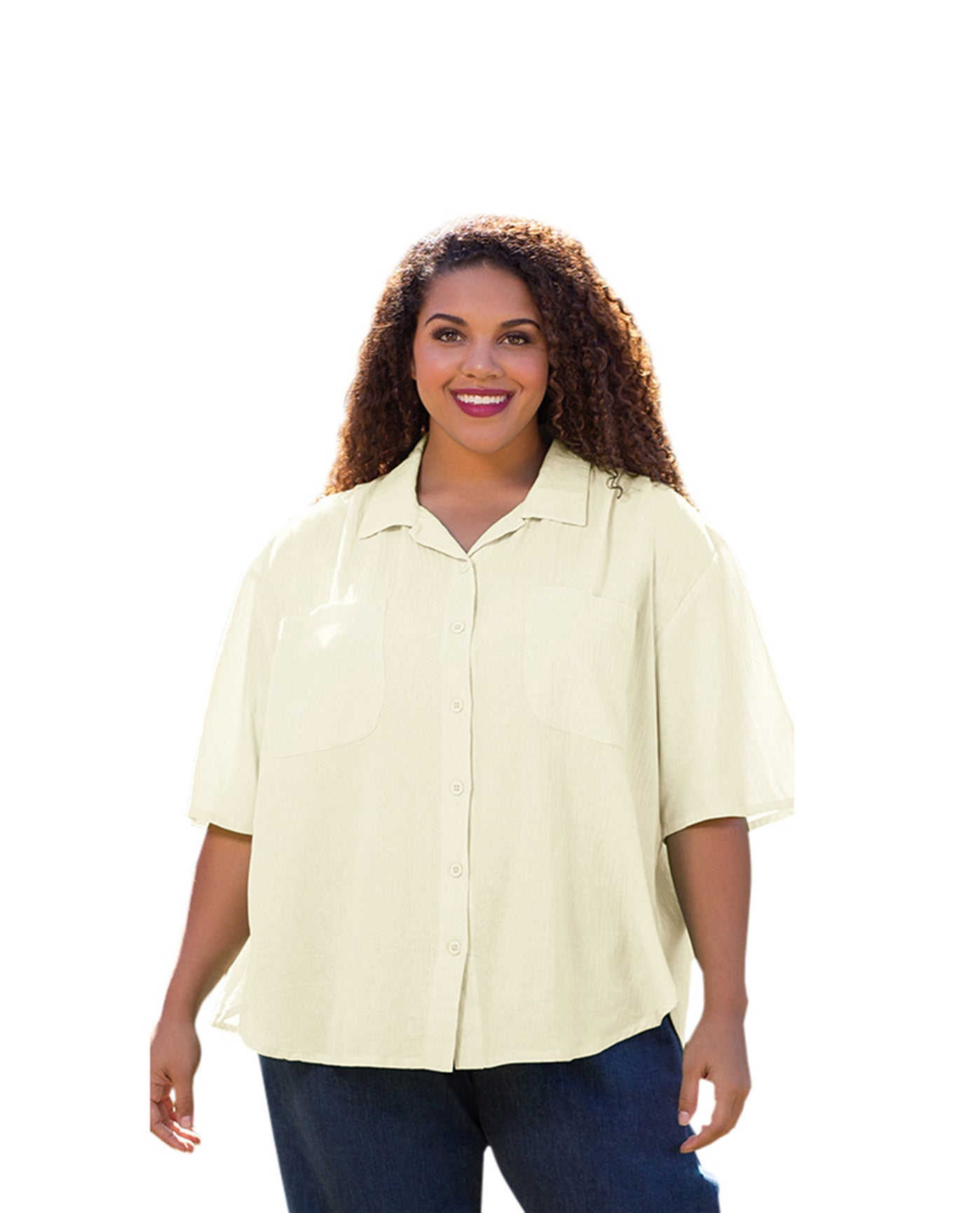 Front of Cotton Short Sleeve Collar Plus Size Shirt | ARCWT OTPS Arctic White