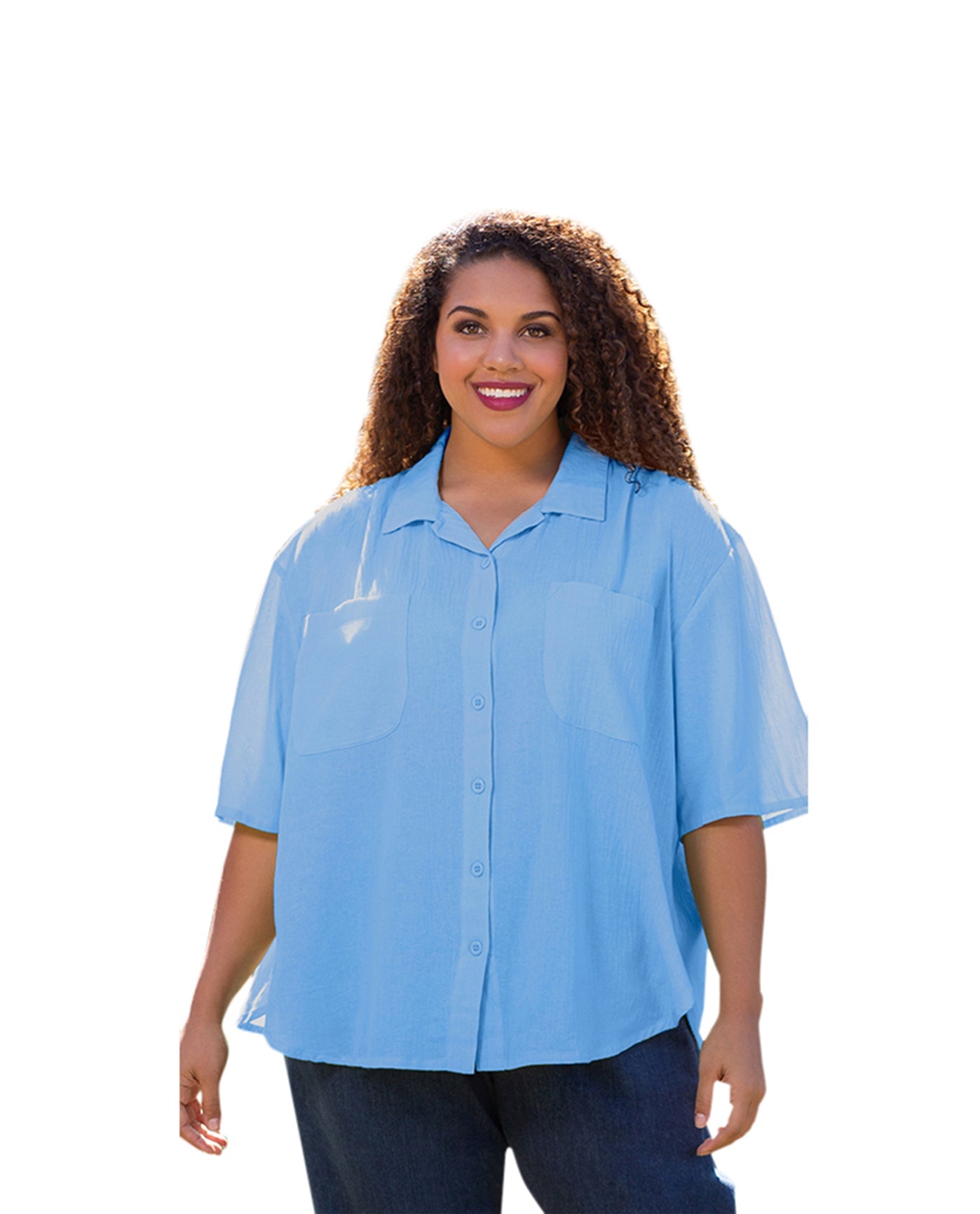 Front of Cotton Short Sleeve Collar Plus Size Shirt | VISTA OTPS Vista