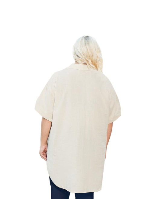 Back of Cotton Collar Short Sleeve Kendall Plus Size Tunic | ARCWT OTPS Arctic White