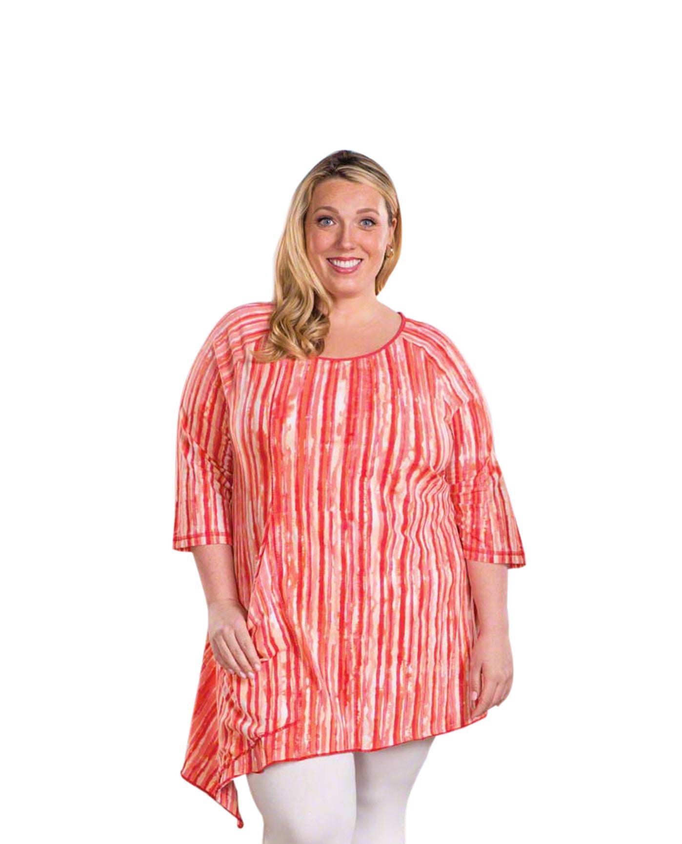 Front of Mari Plus Size Tunic | RED OTPS Red Stripe